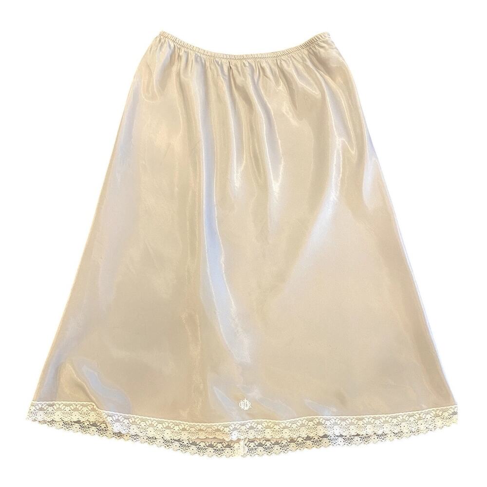 Vintage Christian Dior Nude Half Slip Lingerie Lace Trim Slit Silky Soft Size XS